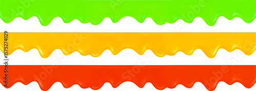 Wavy drips of green yellow and orange liquid Conveys freshness diverse flavors and fun Ideal for advertising food beverages or children's products