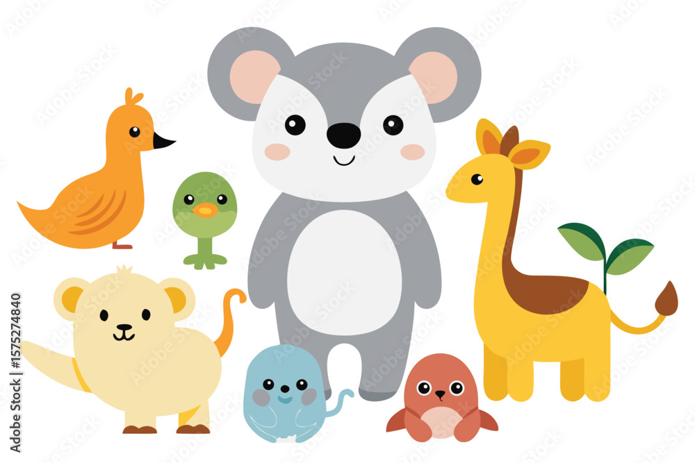 Naklejka premium Adorable Cartoon Animals Illustration Koala, Giraffe, Monkey and More
