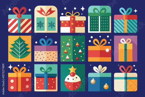 Collection of Flat Design Christmas Gift Boxes