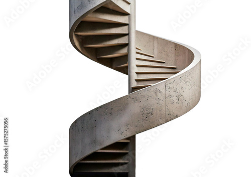 Spiral Staircase Design: A sleek and modern spiral staircase with concrete railing and wooden steps creates a dynamic and captivating architectural element. isolated on transparent or white background
