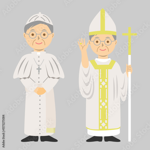Pope cartoon character in white costumes vector