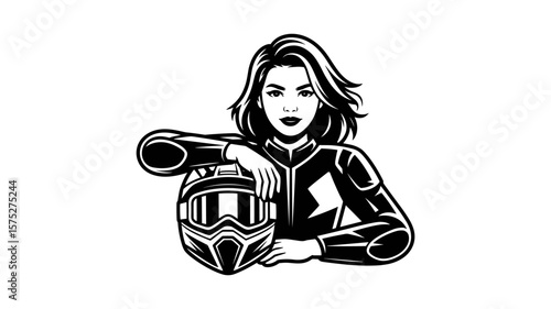 Confident Female Motocross Rider with Helmet