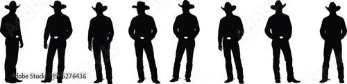 Cowboy Silhouette Vector Collection, Western Male Figures with Hat and Boots, Standing Poses Isolated on White Background for Design Use