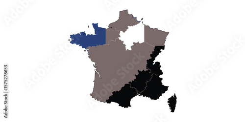 France Map Country Filled With Different Colors on a White Background