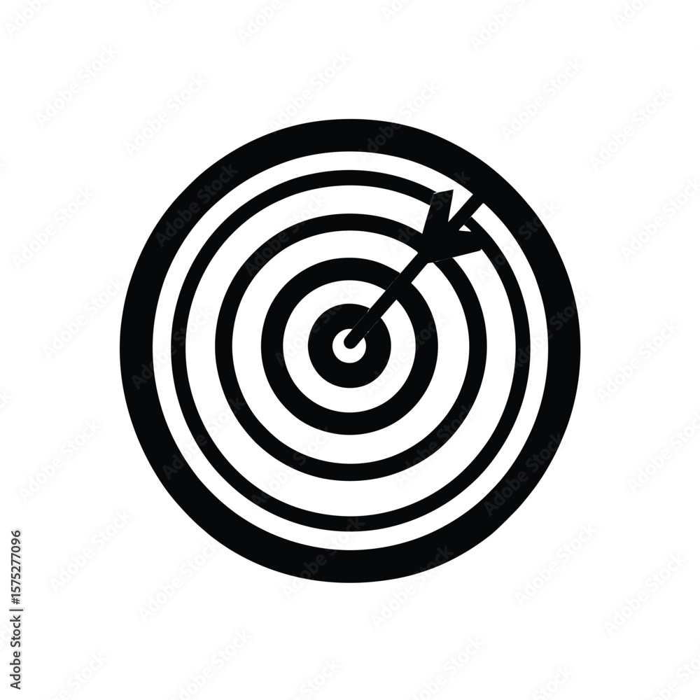 Arrow Hitting Target Center Black Icon on Transparent Background Simple Design Arrow Hitting Target Center Black Icon on Transparent Background Simple Design