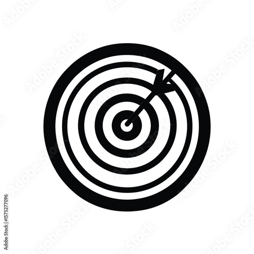 Arrow Hitting Target Center Black Icon on Transparent Background Simple Design