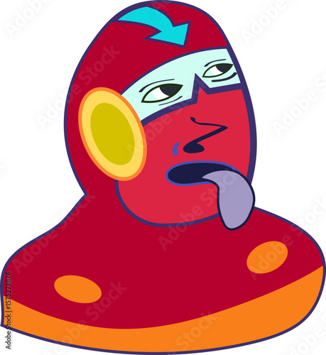 Red Masked Figure Overwhelmed Expression Graphic