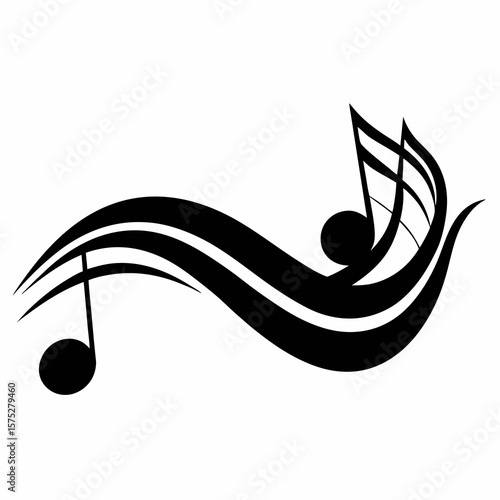 Black musical notes flowing on white background vector symbol sound