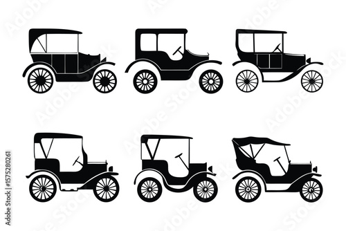 Classic Car Collection: A captivating collection of vintage automobiles, each rendered in silhouette, providing a timeless visual of classic car design