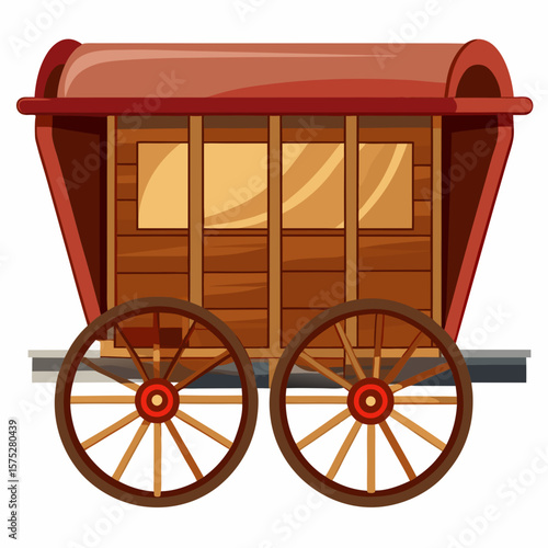 Old wooden wagon with red canopy and large spoked wheels vehicle transport