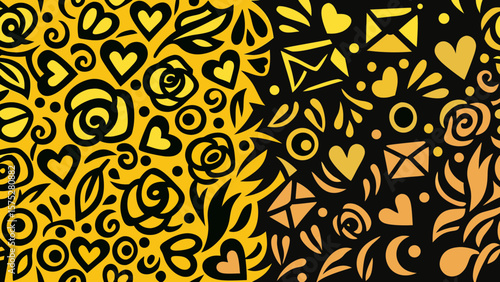 Romantic Valentine’s Day Vector Pattern with Hearts, Roses & Envelopes