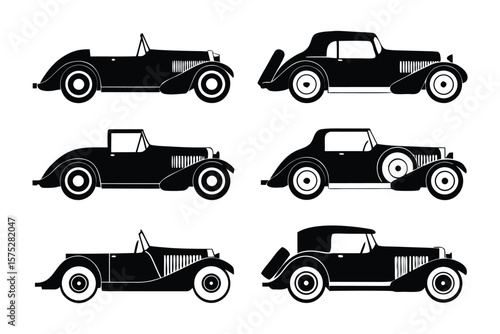 Classic Car Collection: A striking illustration showcases a curated selection of vintage automobiles, each meticulously rendered with sleek lines and timeless elegance, perfect for any design project.