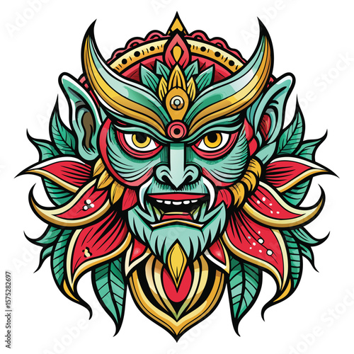 Ornate demon mask with floral and ornate details