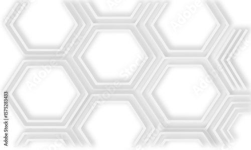 White background showcasing  layered hexagonal pattern  with soft shadows and clean lines design element.