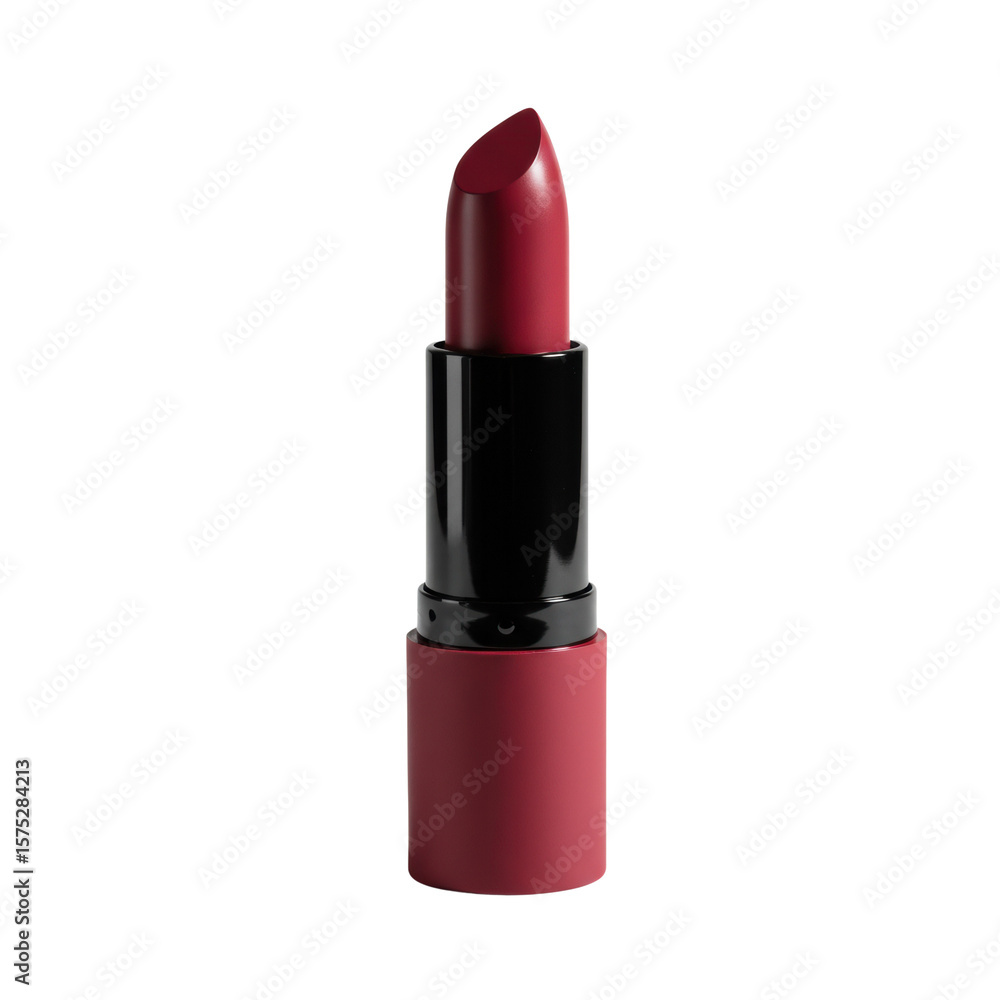 Close-up of a red lipstick tube with a black base, Isolated on transparent background, png. Close-up of a red lipstick tube with a black base, Isolated on transparent background, png.