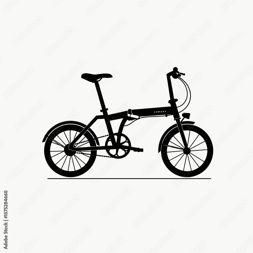 Fototapeta premium Simple line art of a bicycle featuring two wheels, a clean frame, pedals, chain, seat, and handlebars, designed in a minimalistic style.