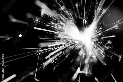 High-Contrast Sparkler Burst in Black and White Background