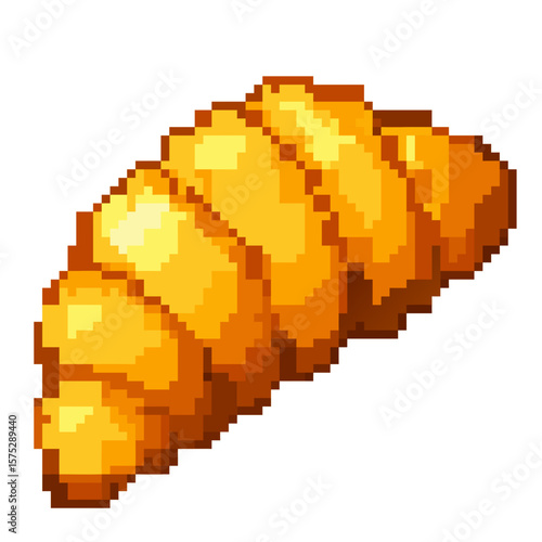 Pixel art golden croissant icon isolated