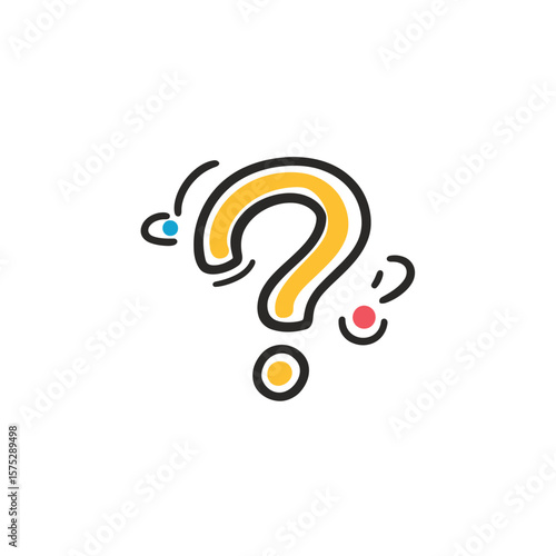 Isolated cartoonish yellow question mark with circles on transparent background