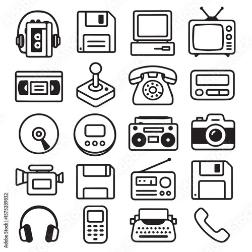 Collection of various electronic devices in a graphic representation set of icon