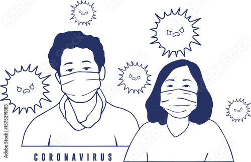 illlustrations vector people using mask, virus, flu, influenza