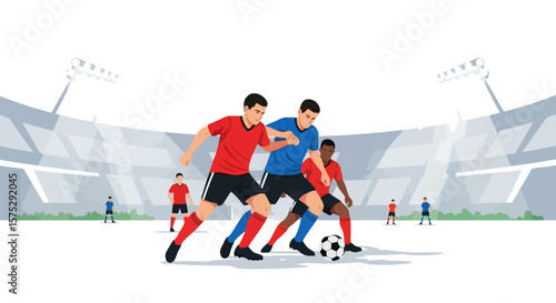 Dynamic Football Match: Vector Illustration of Intense Game Action