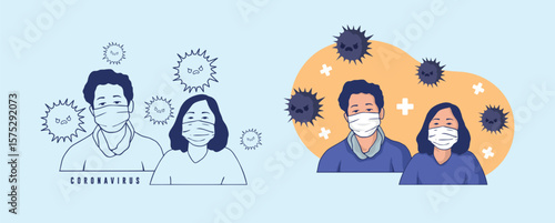 illlustrations vector people using mask, virus, flu, influenza