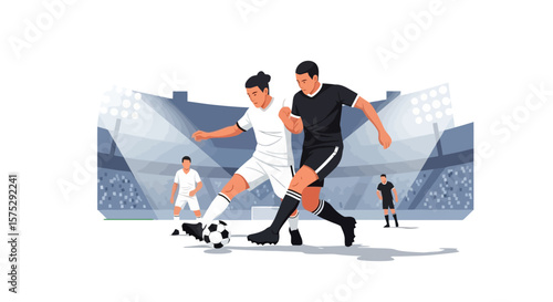 Soccer Match Illustration: Players in Action at Stadium