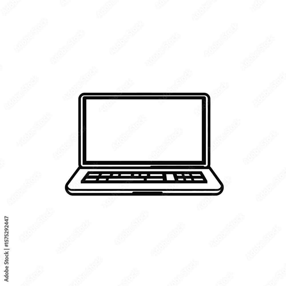 Minimalist Black and White Laptop Illustration with Blank Screen for Design Projects Minimalist Black and White Laptop Illustration with Blank Screen for Design Projects