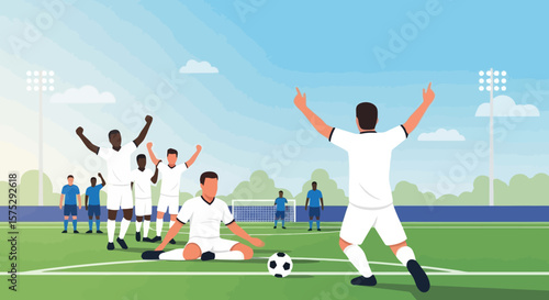 Victory Celebration: Football Team Rejoicing After Goal