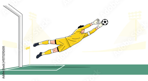 Goalkeeper Diving Save: Vector Illustration of Soccer Action