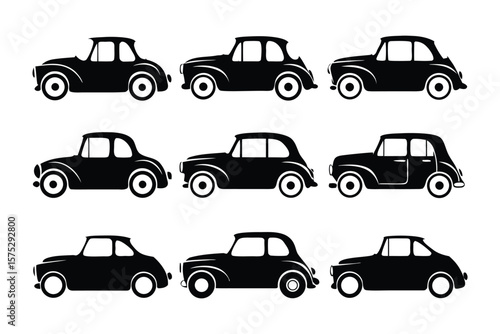 Classic Cars: A collection of classic car silhouettes arranged in a grid, showcasing the timeless designs and elegance of vintage automobiles.