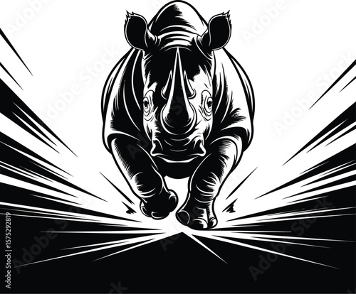 Charging rhinoceros with dynamic motion lines running