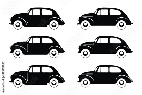 Vintage Classic Cars: A fleet of iconic vintage cars are displayed in a sleek silhouette, ready to cruise. Capturing a bygone era of automobile design and style. 