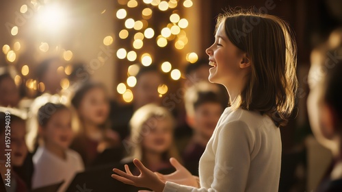 Joyful Girl Singing in a Warmly Lit Choir