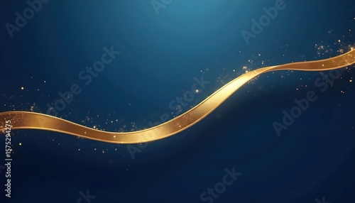 Golden abstract ribbon design layered over a rich blue background with clean spacing