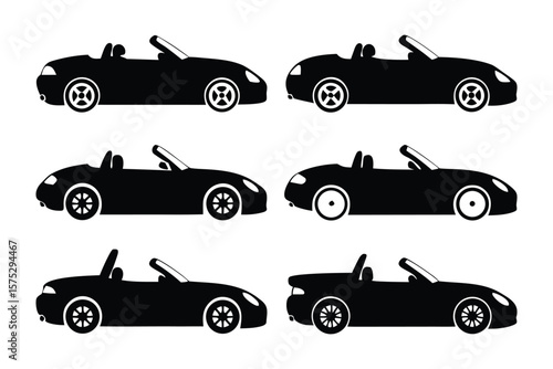 Roadster Car Silhouettes: A collection of sporty roadster silhouettes, elegantly rendered in solid black against a backdrop of clear space.