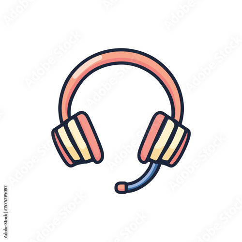 Peach Headphones with Mic, Transparent Background. Cute Gaming Headset Icon