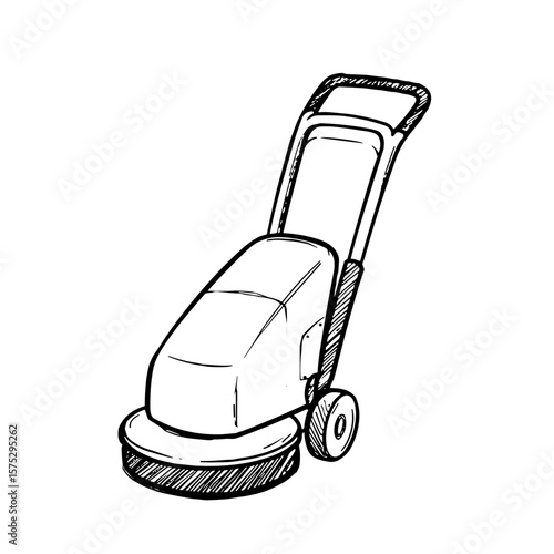 Floor buffer icon in sketch style with wheels and handle  