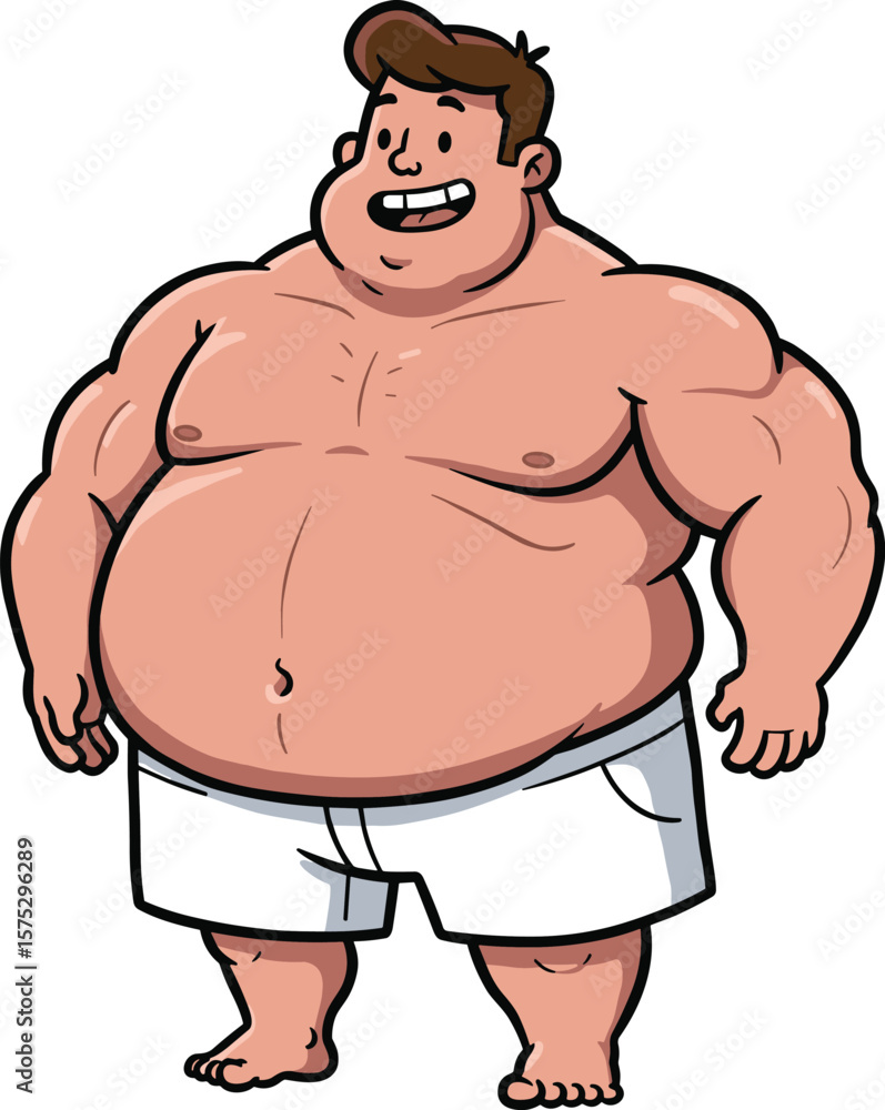 Fototapeta premium Cartoon Character with Muscular Build and Happy Expression, Ideal for Illustrations and Comic Art