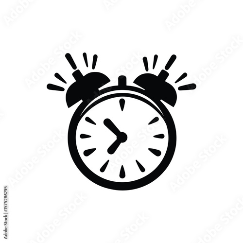 Ringing Alarm Clock Icon on Transparent Background, Time Management Reminder Glyph
