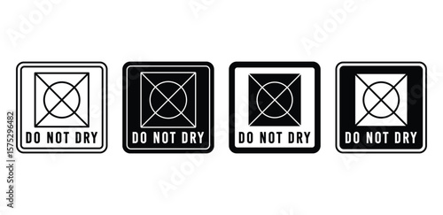 Do Not Dry Laundry Symbols Set Black and White Color Vector Design Template