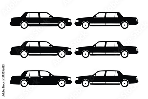 Elegant Fleet: A striking illustration showcases a fleet of sophisticated black sedans, ideal for conveying concepts of transport and luxury.