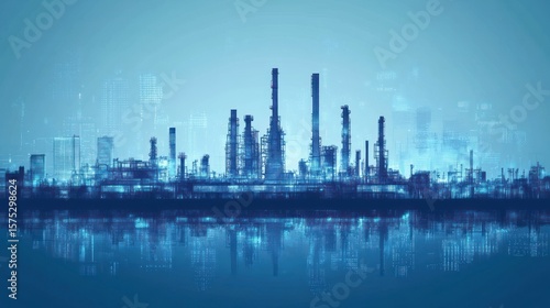 Industrial cityscape reflected on water