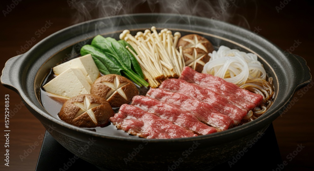 Preparing Hot Pot Meal with Meat and Vegetables Preparing Hot Pot Meal with Meat and Vegetables
