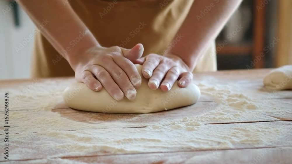 Kneading Dough with Flour Slow Motion Pastry Preparation Kneading Dough with Flour Slow Motion Pastry Preparation