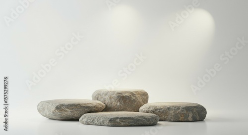 Stone Podium Display Several Rocks Isolated on White Background