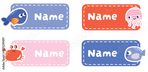 Cute nametag sea creature theme collection