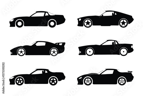 Car Silhouette Collection: A captivating assembly of sleek automotive silhouettes, rendered in monochrome, showcasing the timeless allure of classic car designs.