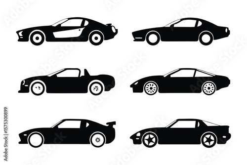 Classic Cars Silhouette: A sleek compilation of stylish automobiles, captured in striking silhouette, embodying the spirit of speed, innovation and automotive design